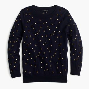 J. Crew Tippi Navy Sweater with Gold Embroidered Stars Size S
